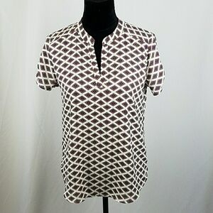 alice blue stitch fix S diamond print tab short sleeve hi-low shirt‎ academia